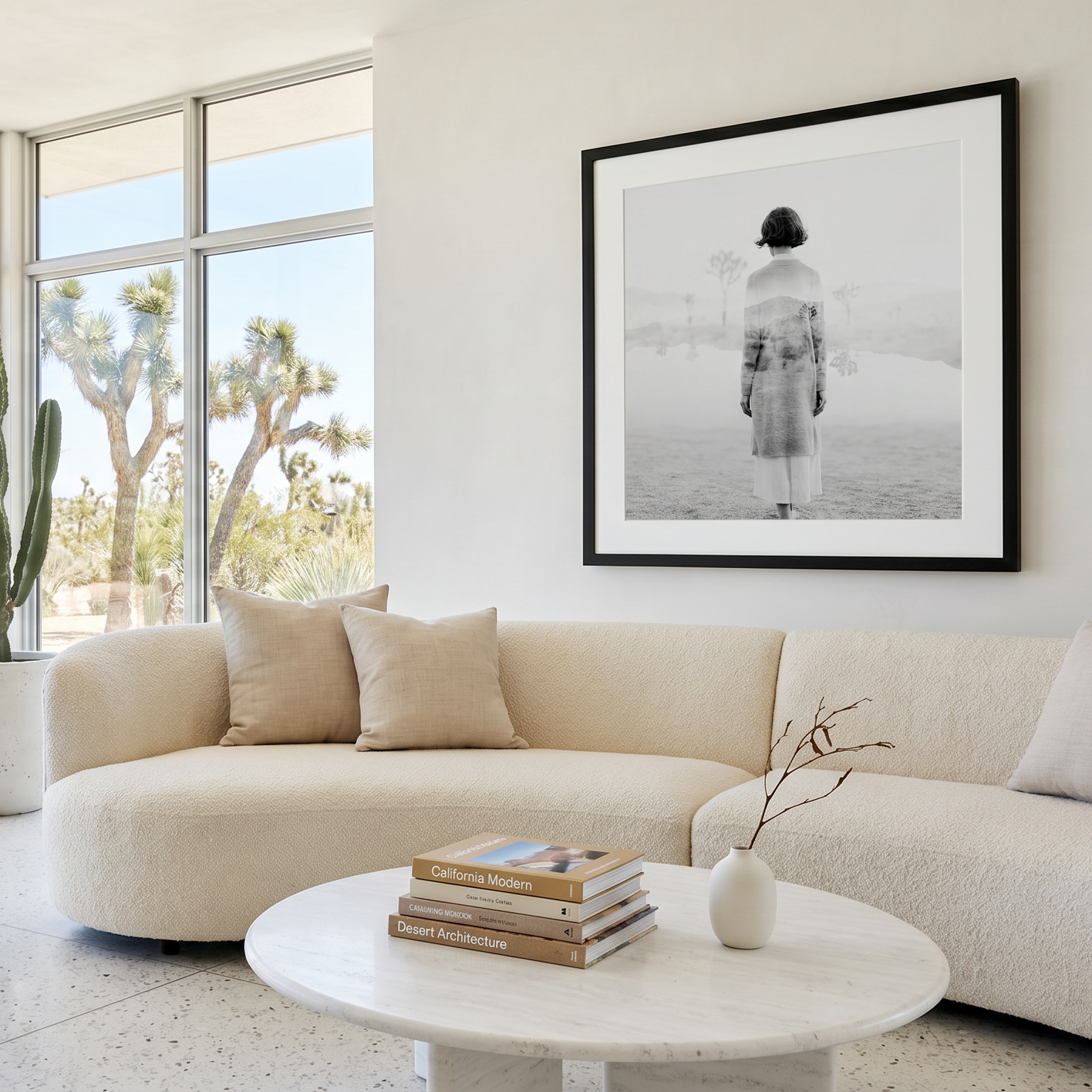 Joshua Tree 3 print above a curved cream sofa